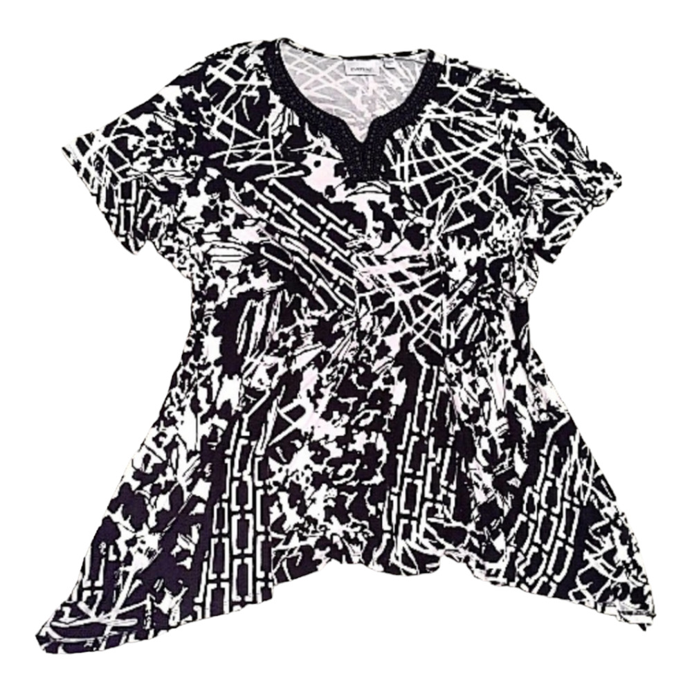 AVENUE Tunic Top Plus Size 30/32 Black White Beachwear Cover Up Graphic Loose